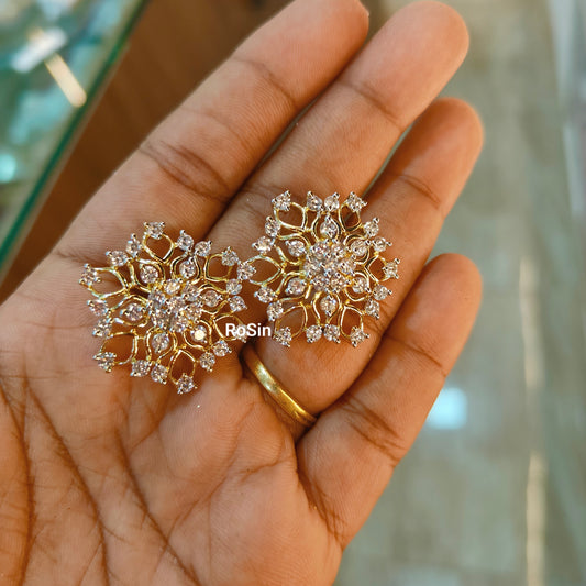 Beautiful gold tone diamond finish floral earrings