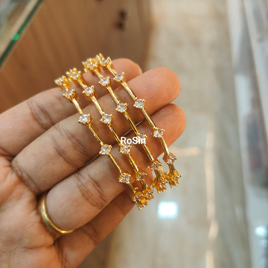 Diamond finish single stone thin bangles gold tone(4)