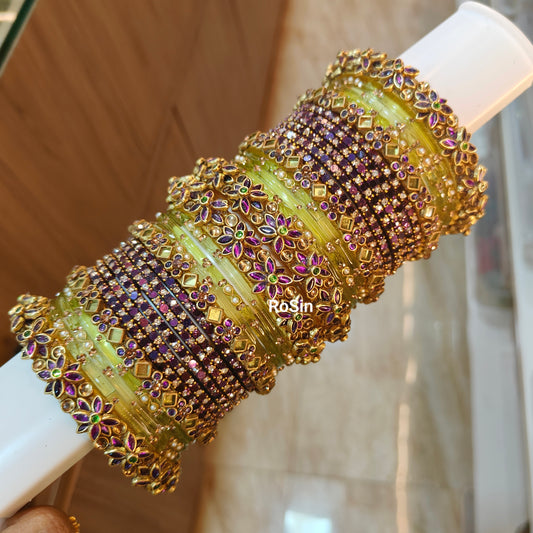 Royal purple with light green bridal bangles