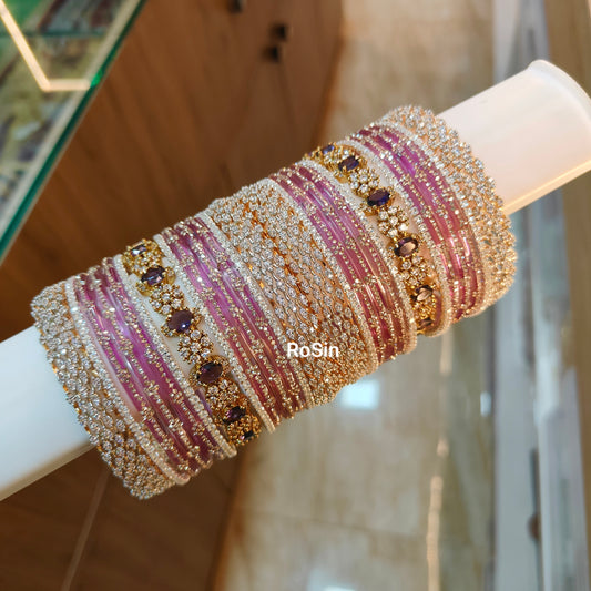 Purple diamond look bangle stack