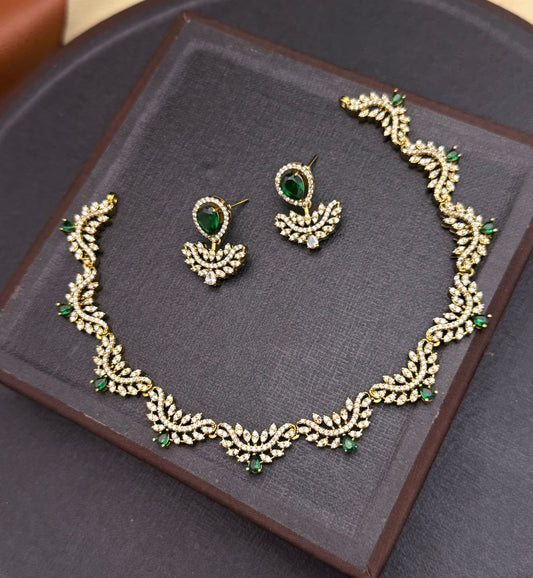Cute floral droplet necklace with earrings and backchain (1 set)