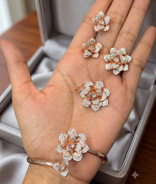 Rosegold Pendant, earrings, bracelet and ring (4 set combo)