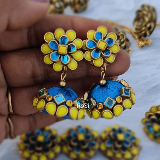 Yellow and blue jhumki