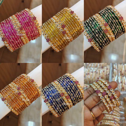 Uncut kundhan metal with nakshatra glass (16 bangles)