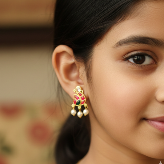 92.5 pure silver gold plated jadau kundhan earrings 002