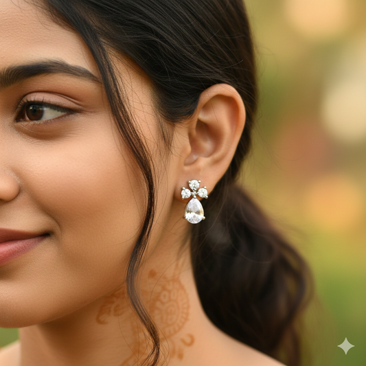 92.5 pure silver gold plated diamond replica stud 001