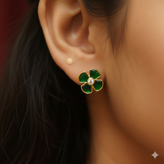 92.5 pure silver gold plated emerald green stud 004
