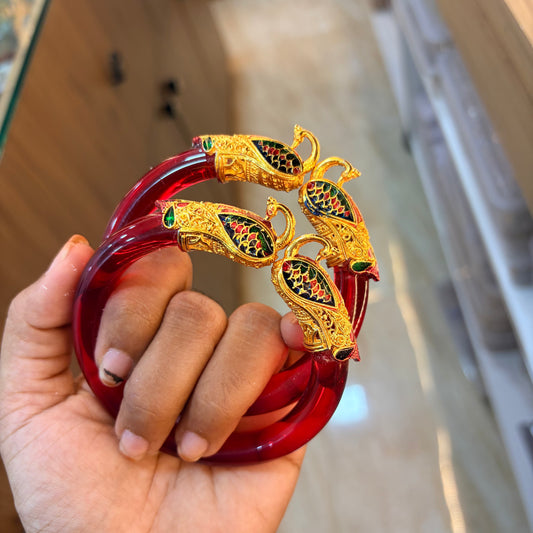 antique rajasthan peacock metal with glass kada (2.6)