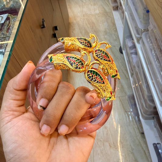antique rajasthan peacock metal with glass kada (2.6)
