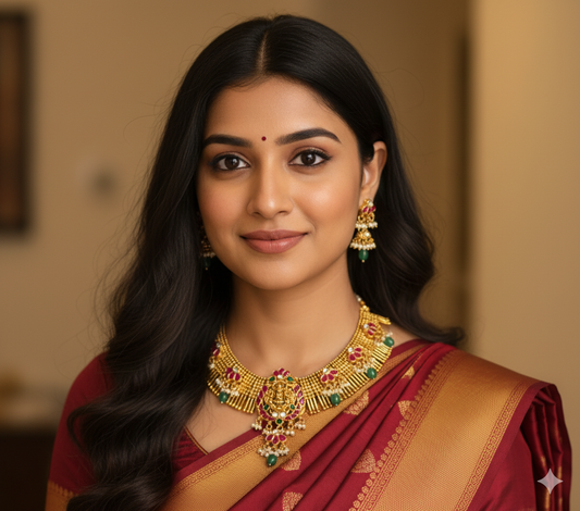 Antique finish jadau statement necklace with earrings