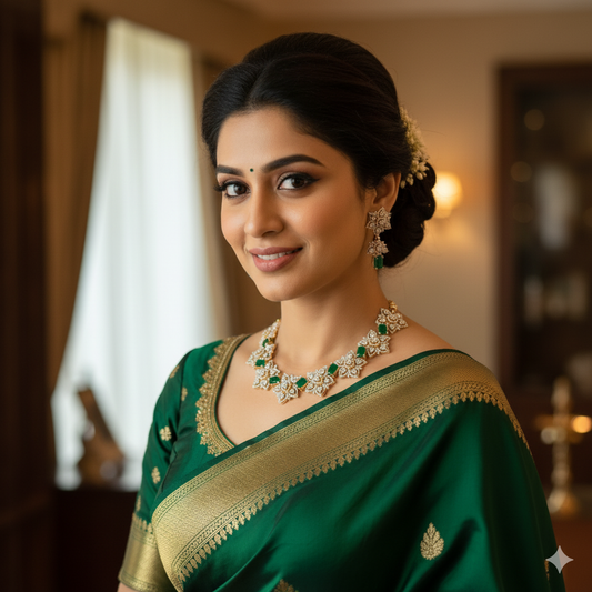 Ad stone flower with emerald necklace