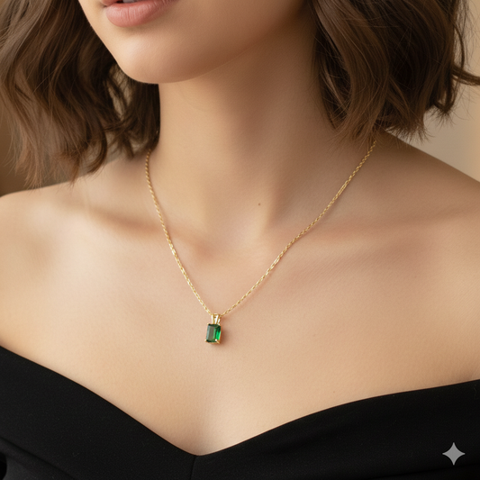 92.5 silver gold plated emerald pendant chain 008