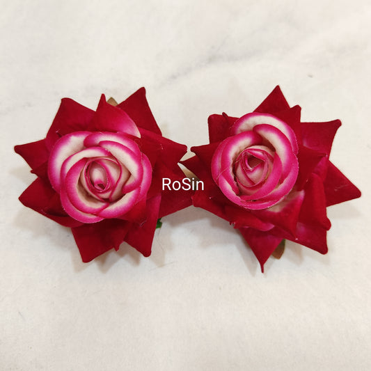 Artificial double colour pink rose clip (pack of 2)