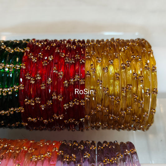 Gaurav flower cut crystal glass bangles