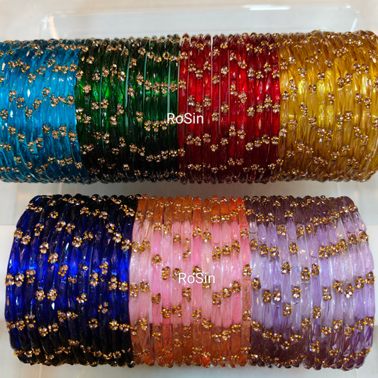 Gaurav flower cut crystal glass bangles