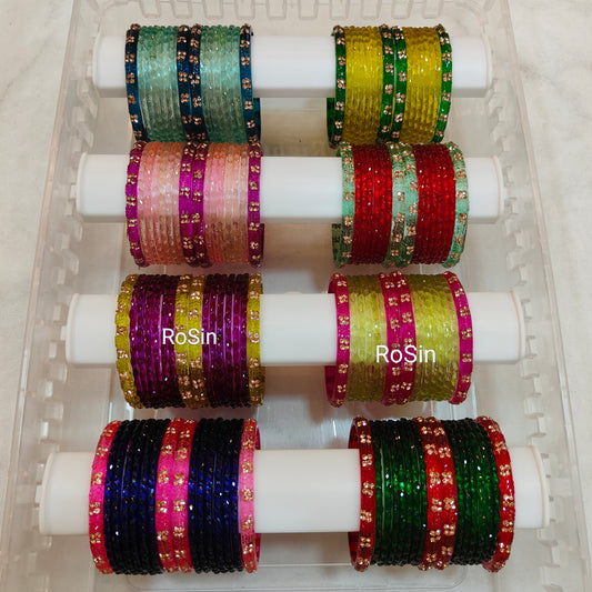 Crystal glass bangle sets (set of 16 bangles)