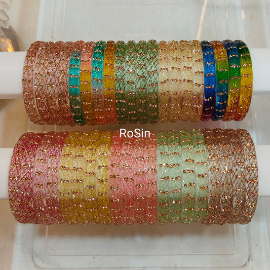 Pastel hues crystal glass kada (set of 4 bangles)