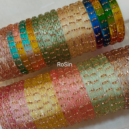 Pastel hues crystal glass kada (set of 4 bangles)