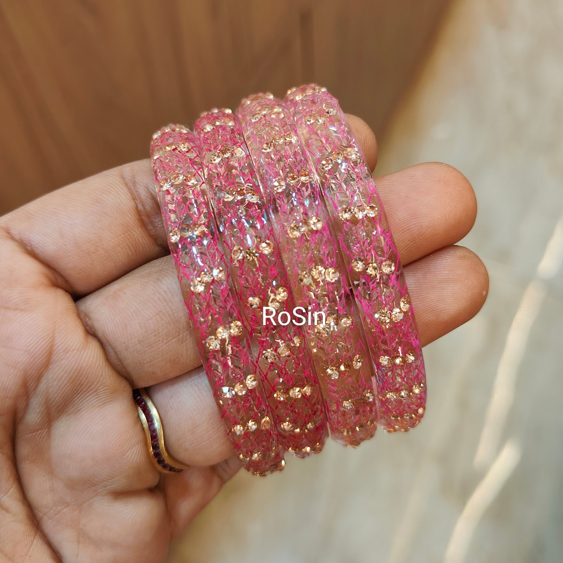 Pastel hues crystal glass kada (set of bangles) - Main Image
