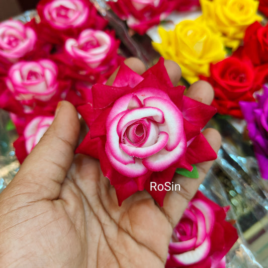 Artificial double colour pink rose clip (pack of 2)