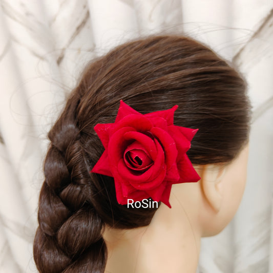 Artificial darkred rose clip (pack of 2)