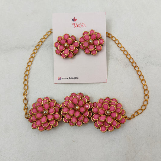 Baby pink floral necklace set 3d