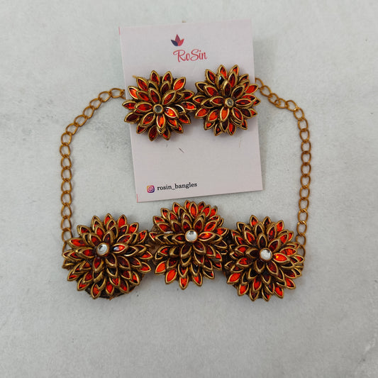 Orange floral necklace set 3d