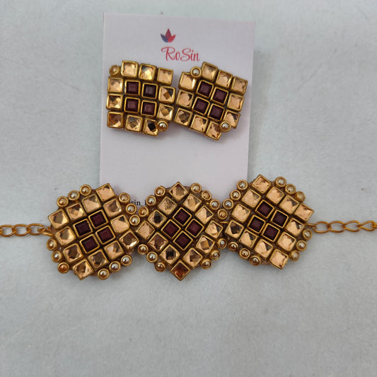 Maroon and golden necklace set