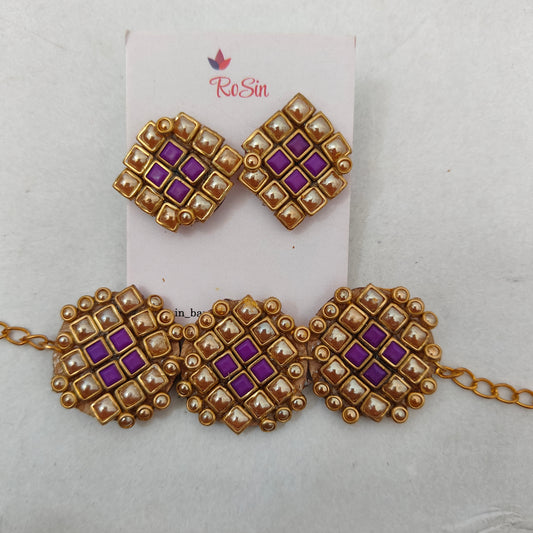 Purple and golden square necklace set