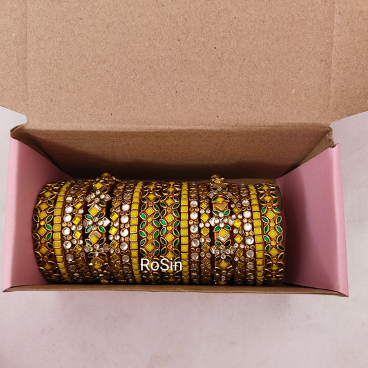 Yellow and darkgreen bridal set (18 bangles)