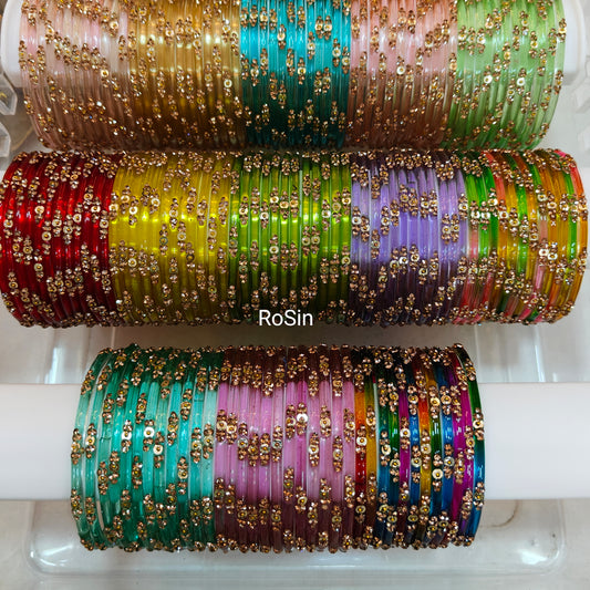 Chamki crystal glass bangles (1 dozen)