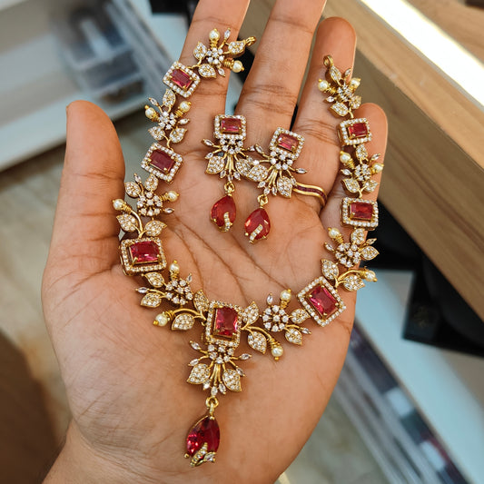 Ad stone necklace red