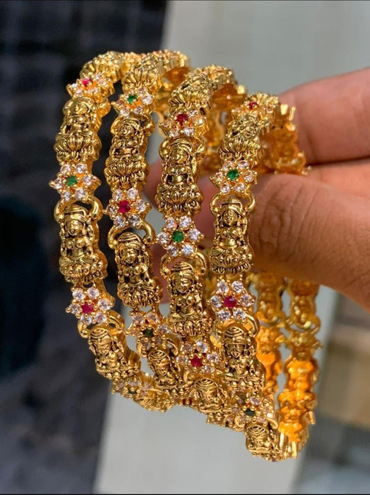 Intricate gold replica Lakshmi bangles (2 bangles)