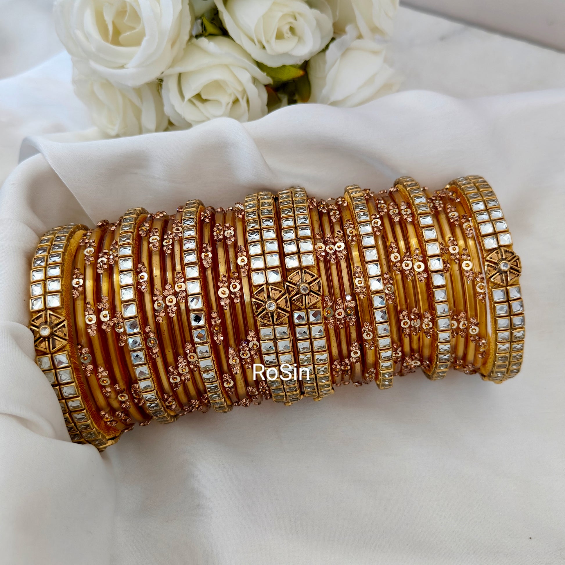 Gold and Transparent white glass bangles