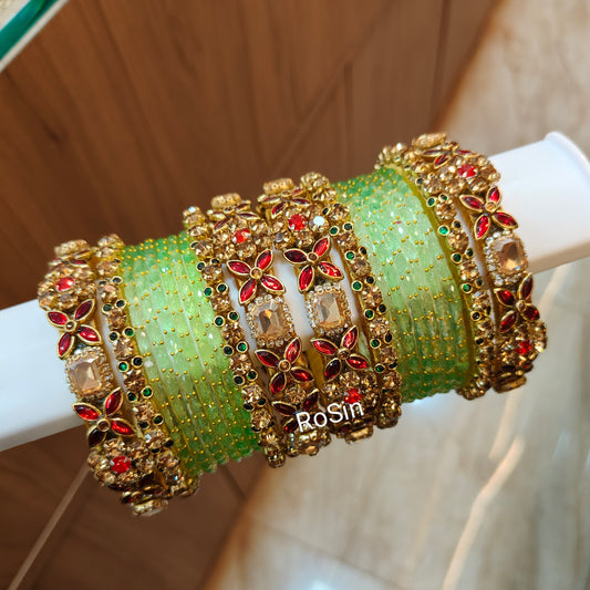 Red and green glass mixed set
