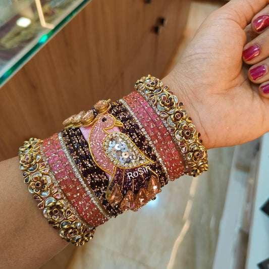 Intricate peacock pastel pink and wine purple full set