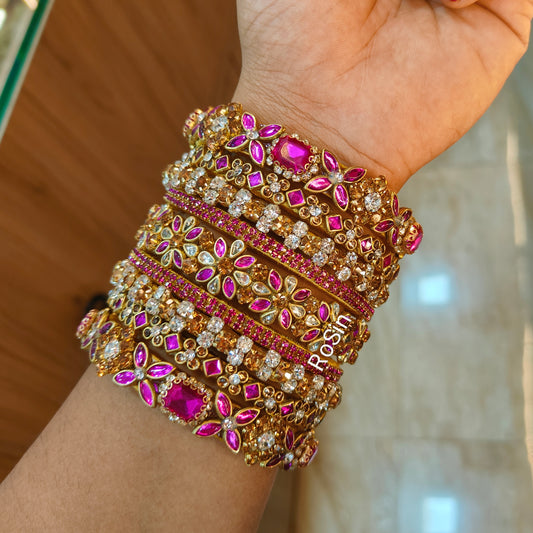 Pink stone bridal bangles