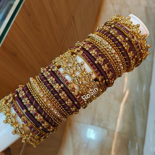 Dark maroon radha krishna set