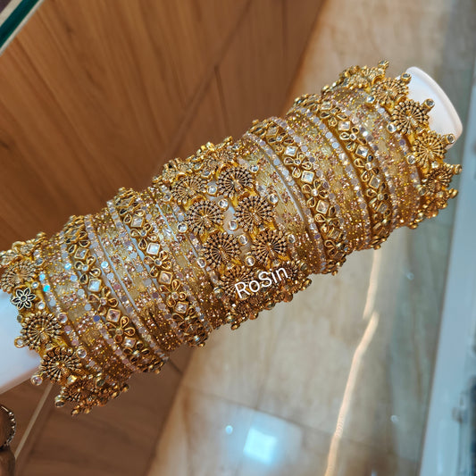 Peacock white and gold bridal set