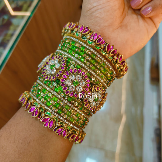 Rani pink and parrot green floral set