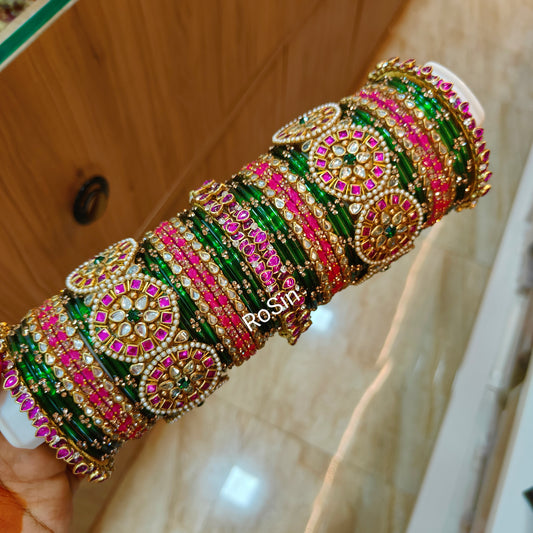 Traditional jadau collection in pink and darkgreen