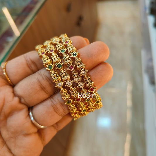 Lakshmi red and green stone thin bangles (4 bangles)