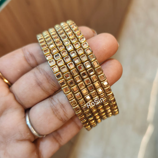 Square kundhan glass bangles (set of 6 bangles)