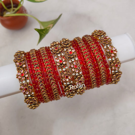 Baby pink and red glass mixed set