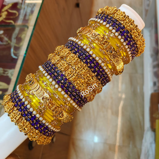 Lakshmi handmade glass mixed set yellow and violet