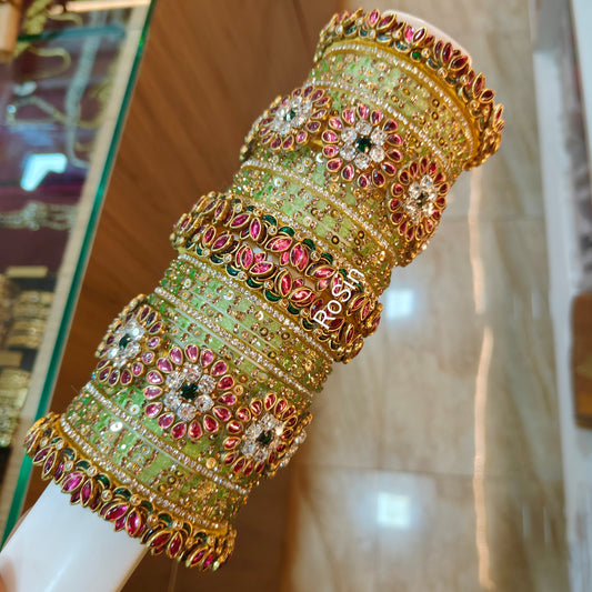 Jadau pink and pistagreen set