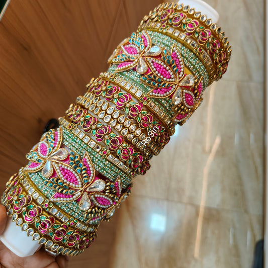 Intricate lotus pink and seagreen set