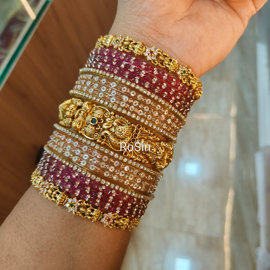 Vivaha gold and wine mixed set of imitation and glass bangles