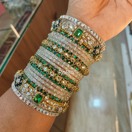 White and emerald bridal bangles