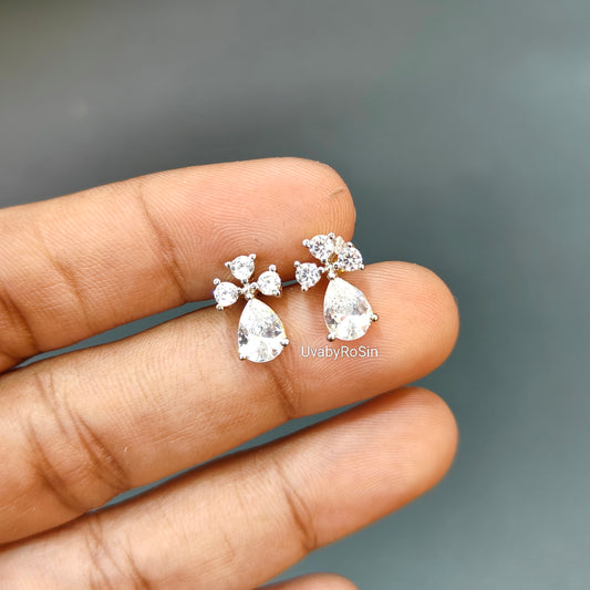 92.5 pure silver gold plated diamond replica stud 001